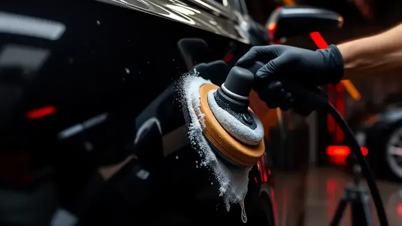 Paint polishing during professional car detailing at Autoservis MH